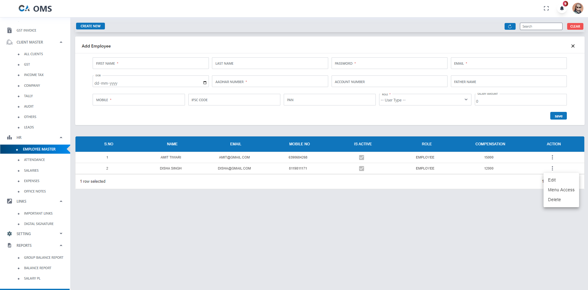screenshot of CA OMS